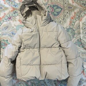 Zara Cream/gray Puffer Jacket